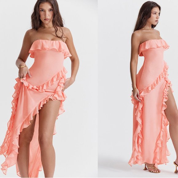 HOUSE OF CB 'Sarina' Apricot Ruffle Maxi Dress NWOT - Picture 6 of 14